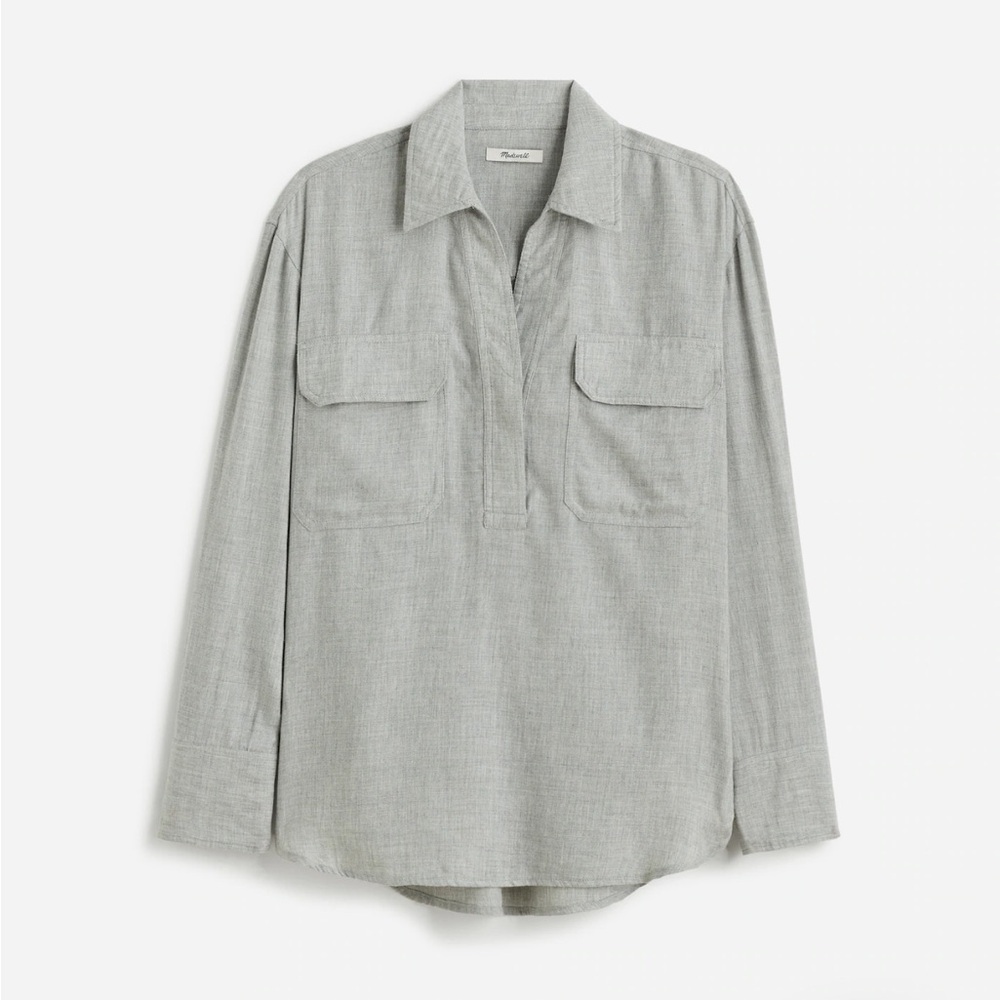 Madewell Popover Shirt Grey Soft Flannel Long Sleeve Oversized Women’s Medium